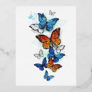 Vliegende Vlinders Morpho en Monarch Folie Feestdagen Briefkaart