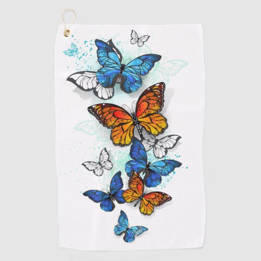 Vliegende Vlinders Morpho en Monarch Golfhanddoek (Voorkant)
