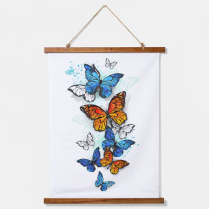 Vliegende Vlinders Morpho en Monarch Hangend Wandkleed