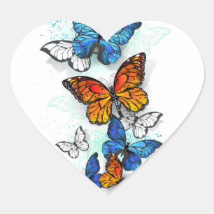 Vliegende Vlinders Morpho en Monarch Hart Sticker