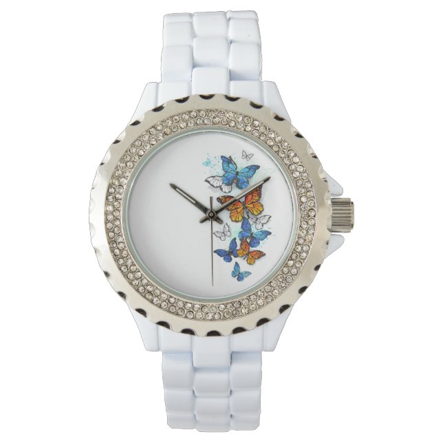 Vliegende Vlinders Morpho en Monarch Horloge (Voorkant)