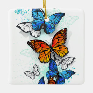 Vliegende Vlinders Morpho en Monarch Keramisch Ornament