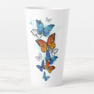 Vliegende Vlinders Morpho en Monarch Latte Mok