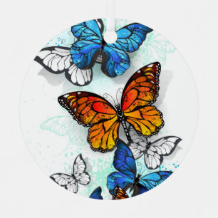 Vliegende Vlinders Morpho en Monarch Metalen Ornament