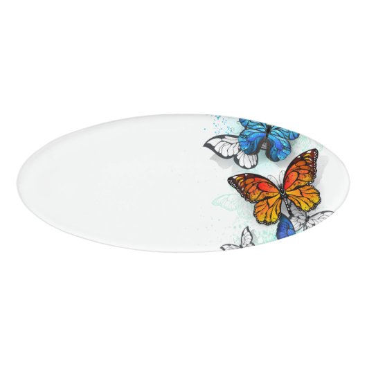 Vliegende Vlinders Morpho en Monarch Naambadge (Voorkant)