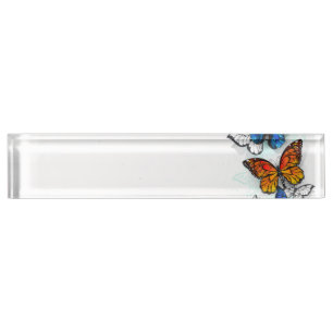 Vliegende Vlinders Morpho en Monarch Naambordje