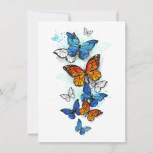 Vliegende vlinders Morpho en Monarch Notitiekaartje