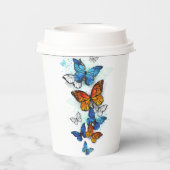 Vliegende Vlinders Morpho en Monarch Papieren Bekers (Achterkant)