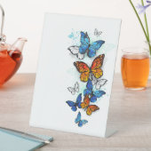 Vliegende Vlinders Morpho en Monarch Reclamebord Met Voetstuk (Insitu)