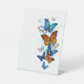 Vliegende Vlinders Morpho en Monarch Reclamebord Met Voetstuk (Voorkant)