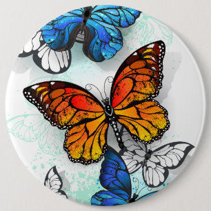 Vliegende Vlinders Morpho en Monarch Ronde Button 6,0 Cm