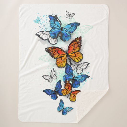 Vliegende Vlinders Morpho en Monarch Sherpa Deken (Voorkant)