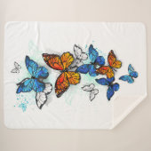 Vliegende Vlinders Morpho en Monarch Sherpa Deken (Voorkant (horizontaal))