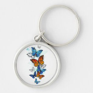 Vliegende vlinders Morpho en Monarch Sleutelhanger