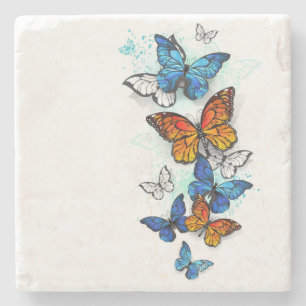 Vliegende Vlinders Morpho en Monarch Stenen Onderzetter