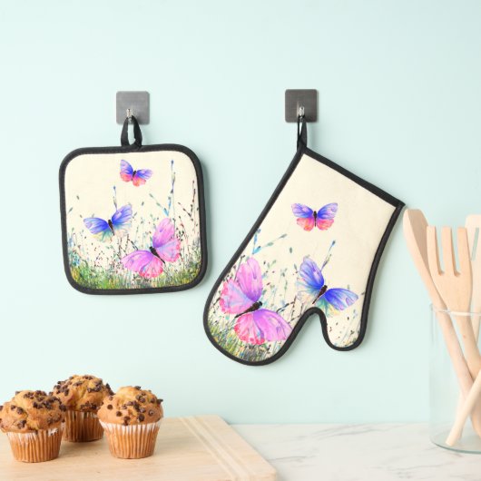 Vliegende Vlinders Oven Mitt & Pot Houder Set (Insitu(Ophanging))