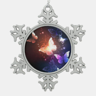 Vliegende vlinders tin sneeuwvlok ornament