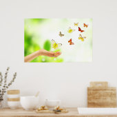 Vliegende vlinders uit helende & liefdevolle hand poster (Keuken)