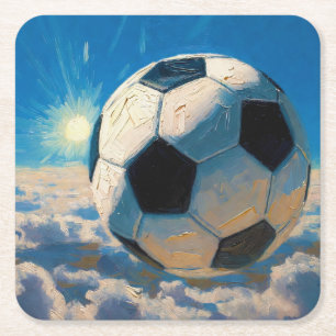 Vliegende Voetbal Bal Kunstwerk (Olie Schilderij N Vierkante Kartonnen Onderzetter