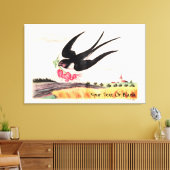 Vliegende vogel met bloemen canvas afdruk (Insitu (Woonkamer))