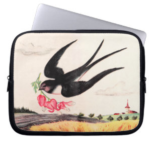 Vliegende vogel met bloemen laptop sleeve