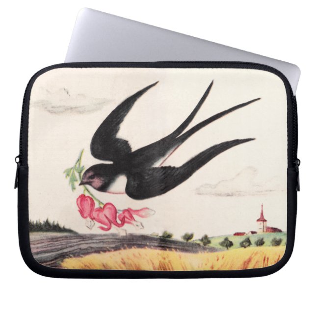 Vliegende vogel met bloemen laptop sleeve (Voorkant)