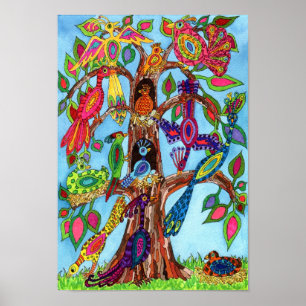 Vliegende vogelboom met Waterverf Poster