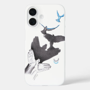Vliegende vogels Handschaduw Illusie Surreal Elega iPhone 16 Hoesje