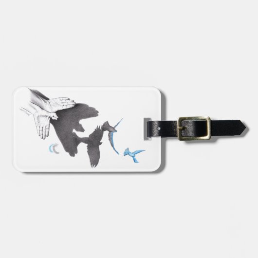 Vliegende vogels Handschaduw Illusie Surrealistisc Bagagelabel (Voorkant horizontaal)