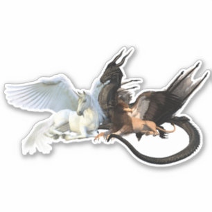 Vliegende Vrienden Dragon Griffin Eenhoorn Pegasus Sticker