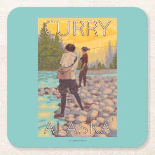 Vliegende vrouwen - Kerst, Alaska Vierkante Kartonnen Onderzetter