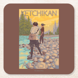 Vliegende vrouwen - Ketchikan, Alaska Vierkante Kartonnen Onderzetter