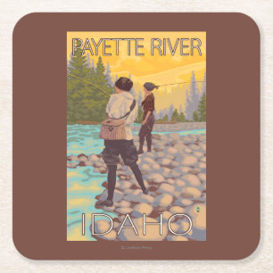 Vliegende vrouwen - Payette River, Idaho Vierkante Kartonnen Onderzetter
