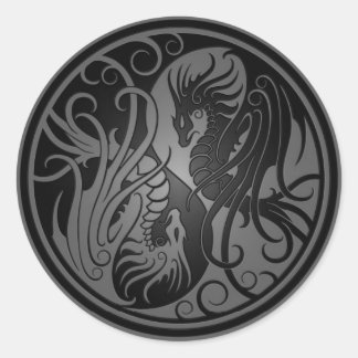 Vliegende Yin Yang Dragons - donker Ronde Sticker