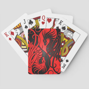 Vliegende Yin Yang-draken - rood en zwart Speelkaarten