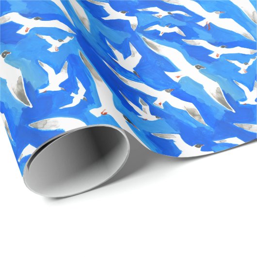 Vliegende zeemijlen op blauw aan de hemel cadeaupapier (Rol Hoek)