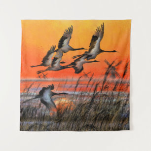 Vliegende Zonsondergang Vogeltapijten Wandkleed