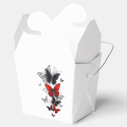 Vliegende Zwarte en Rode Morpho Vlinders Bedankdoosjes (Geopend)