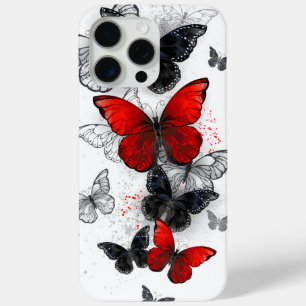 Vliegende Zwarte en Rode Morpho Vlinders iPhone 15 Pro Max Hoesje