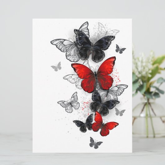 Vliegende Zwarte en Rode Morpho Vlinders Kaart (Staand voorkant)