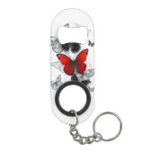 Vliegende Zwarte en Rode Morpho Vlinders Mini Flessenopener (Achterkant)