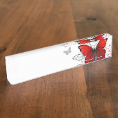 Vliegende Zwarte en Rode Morpho Vlinders Naambordje (Zijkant)