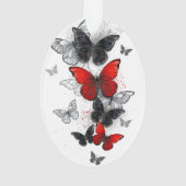 Vliegende zwarte en rode Morpho-vlinders Ornament (achterkant)