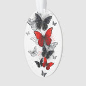 Vliegende zwarte en rode Morpho-vlinders Ornament (voorkant)