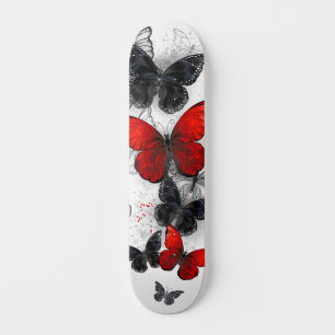 Vliegende Zwarte en Rode Morpho Vlinders Skateboard