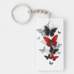 Vliegende zwarte en rode Morpho-vlinders Sleutelhanger