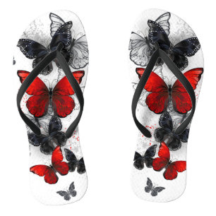 Vliegende zwarte en rode Morpho-vlinders Teenslippers