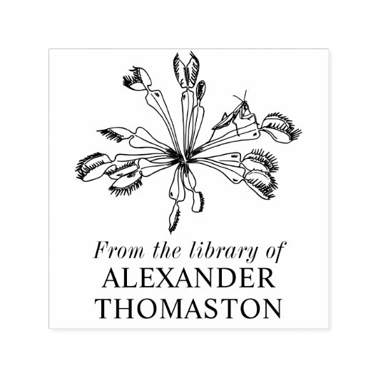 Vliegenvalplant bidsprinkhaan bibliotheek boeknaam  zelfinktende stempel (Design)