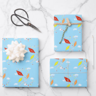 Vliegers in de lucht blauwe patroon kinderen inpakpapier vel