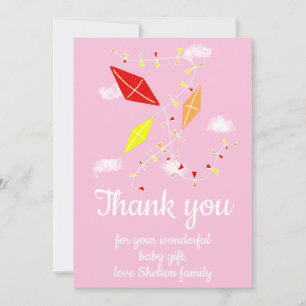 Vliegers in de lucht Roze babymeisje babyshower  Bedankkaart